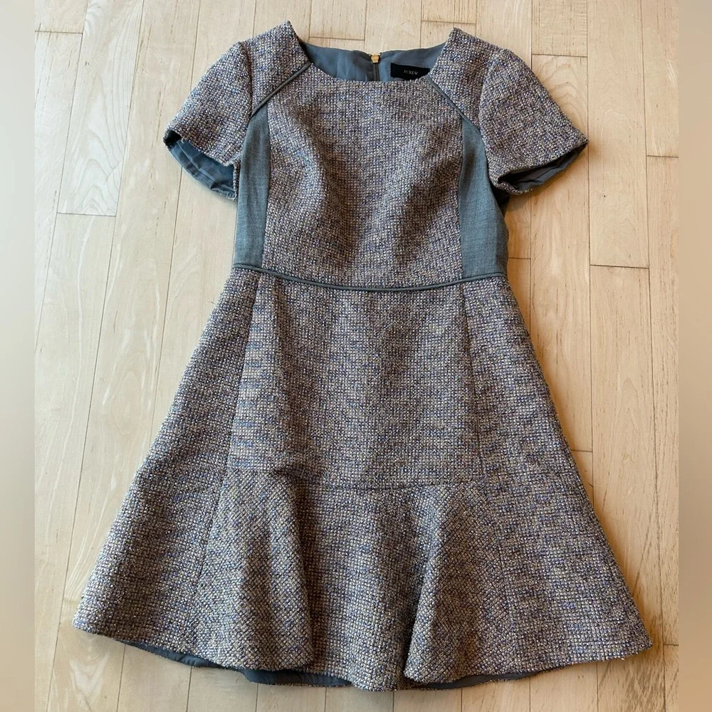 J. Crew Metallic Gray/Mixed Tweed Fit & Flare Dress Stretch E1568 Size 8